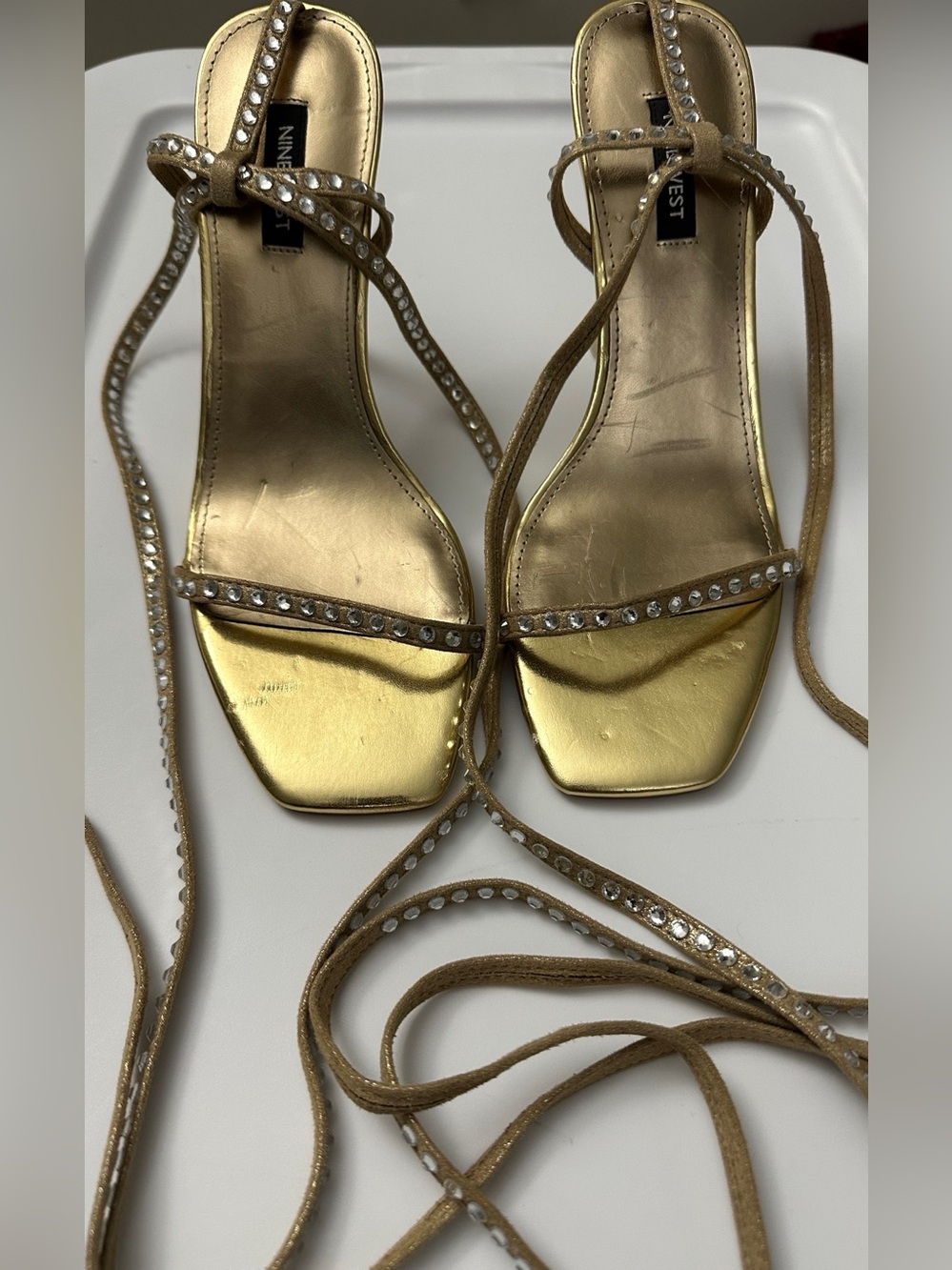Vintage Nine West Metallic Gold Strappy Rhinestone Sandals Party Bratz Dolls